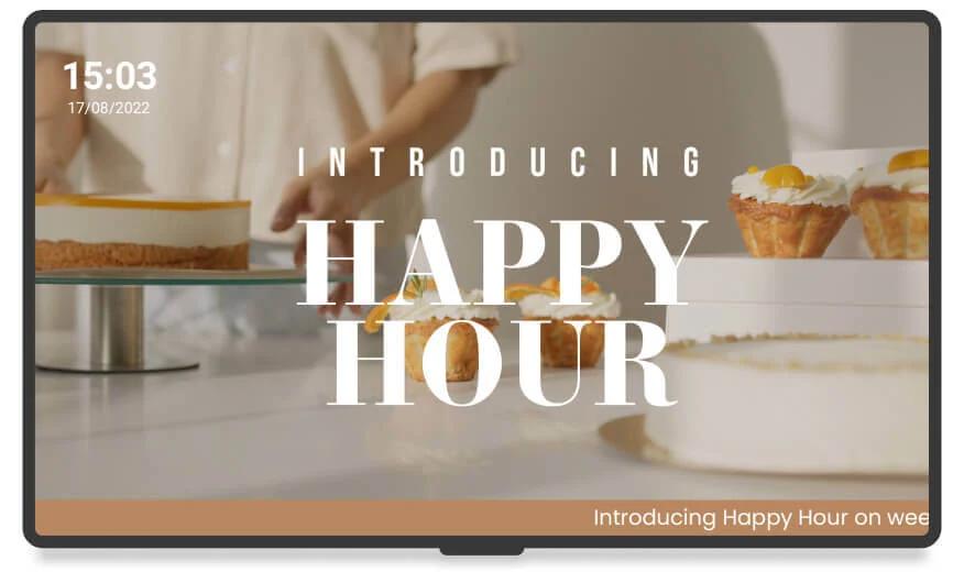 Restaurant digital menu campaign shown on a display in a dining venue