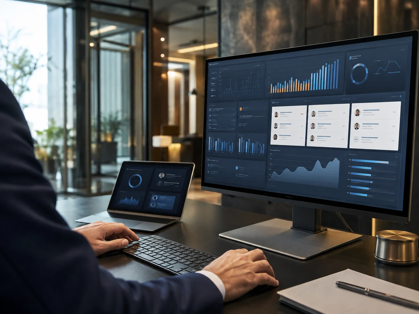 Illustrative hotel operations dashboard for requests, television status and guest feedback