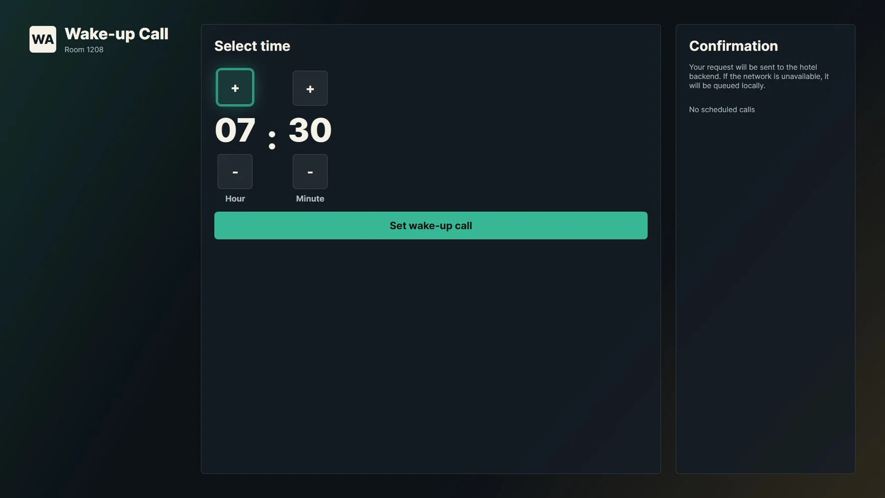 Wake-up call time selection in the hospitality TV application