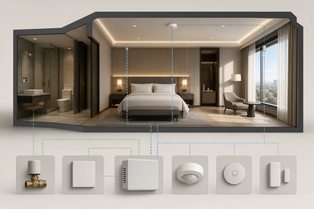 Energy-management architecture for connected hospitality rooms